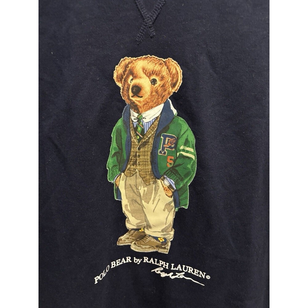Polo Ralph Lauren Bear Sweatshirt Letterman Jacket Navy Size Small Rare - Picture 2 of 5